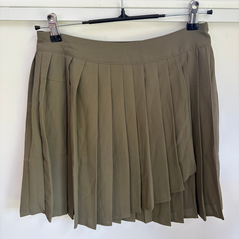 NEW Y2K Style Pleated Mini Skirt Medium Sailor Moon Olive Green Layered